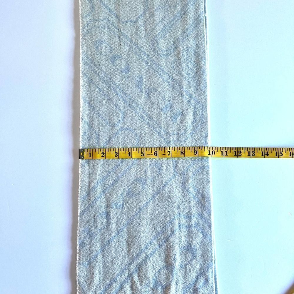 Coach Cashmere and Wool Logo Fringe Scarf Light Blue and Ivory Muffler Scarf - Picture 7 of 9